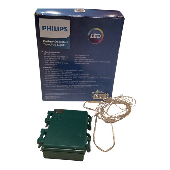 Philips Battery Operated Dewdrop Lights 30 LEDs Warm White Indoor Outdoor 9.6ft - Picture 2 of 6